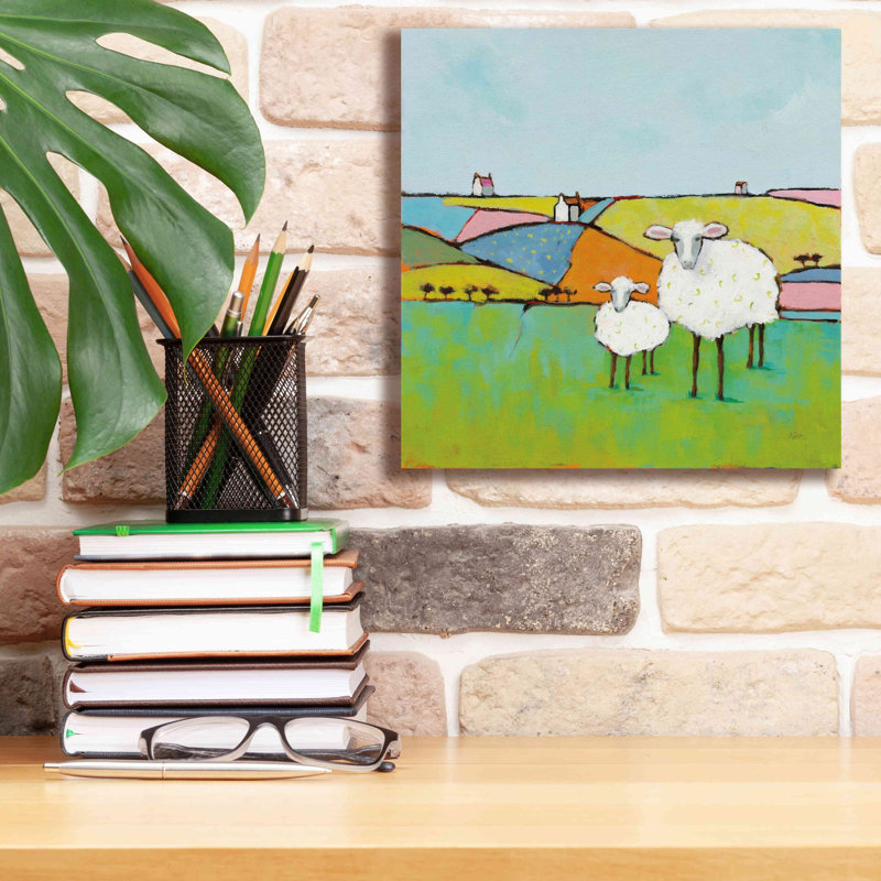 «Sheep in the Meadow II» par Phyllis Adams, art mural sur toile, H 12 po x l 12 po x P 0,75 po