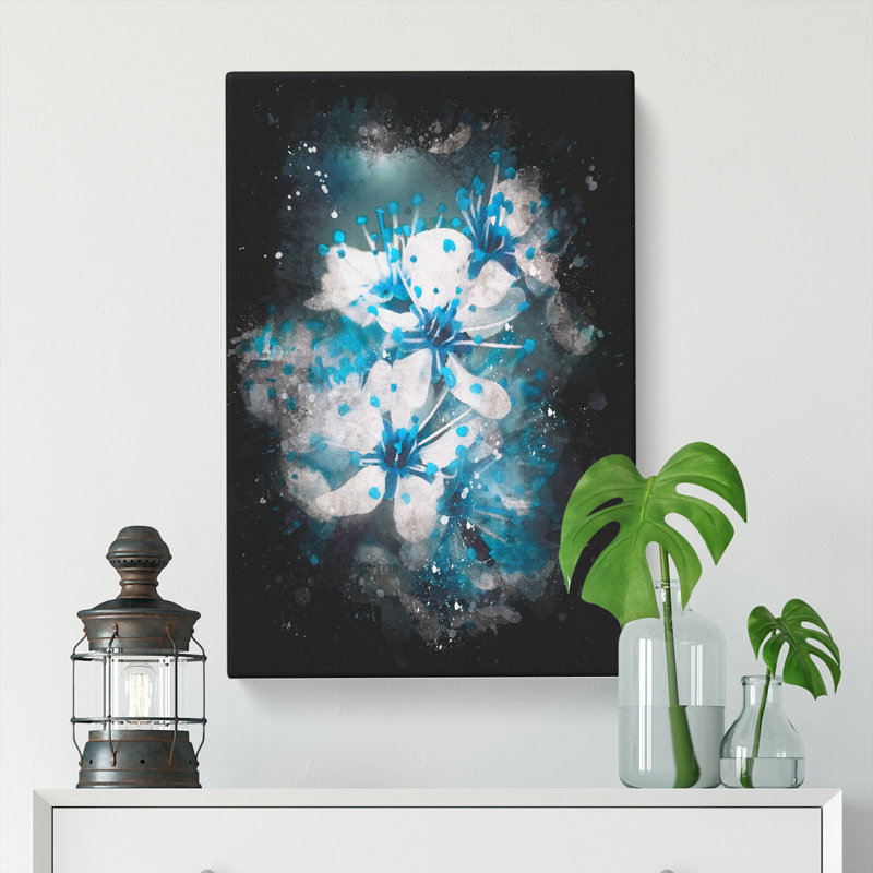 Blue Cherry Tree Flowers - Wrapped Canvas, 91cm H x 60cm W x 3cm D