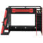 Lit mezzanine simple en bois rouge pour le jeu, avec éclairage, bureau latéral et rangement sous la télévision, éclairage ambiant sur console de 92,7 longueurs, tablettes à plusieurs niveaux, 6+ recommandé