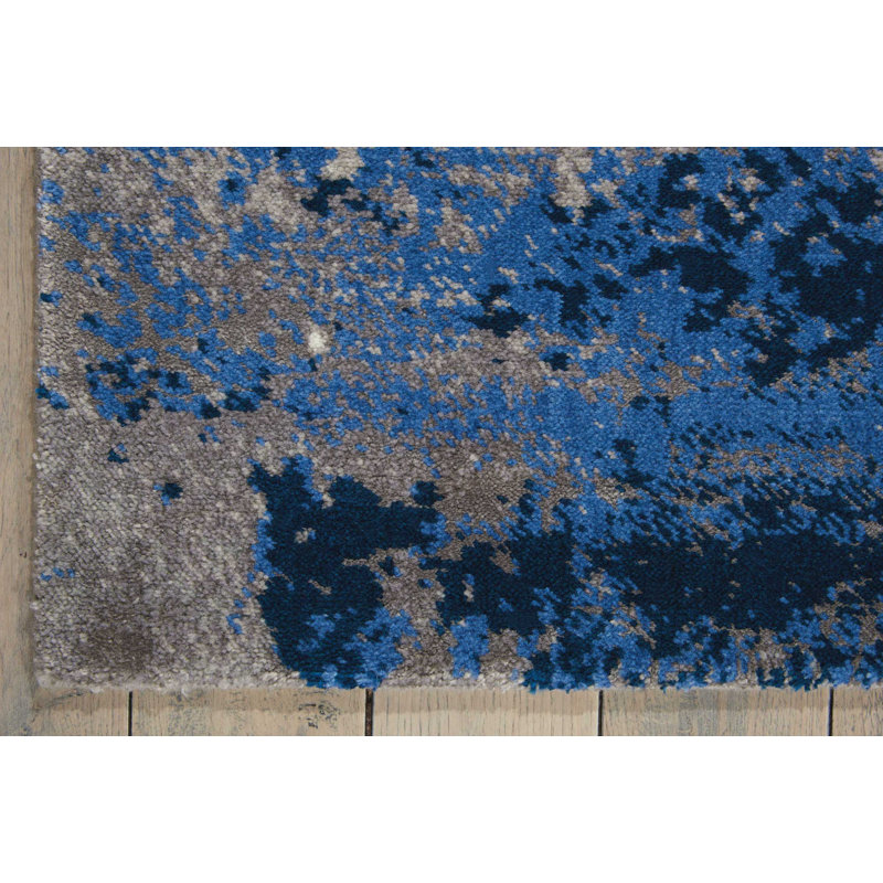 Tapis abstrait bleu / gris Haseltine, Rectangle 8 pi 6 po x 11 pi 6 po