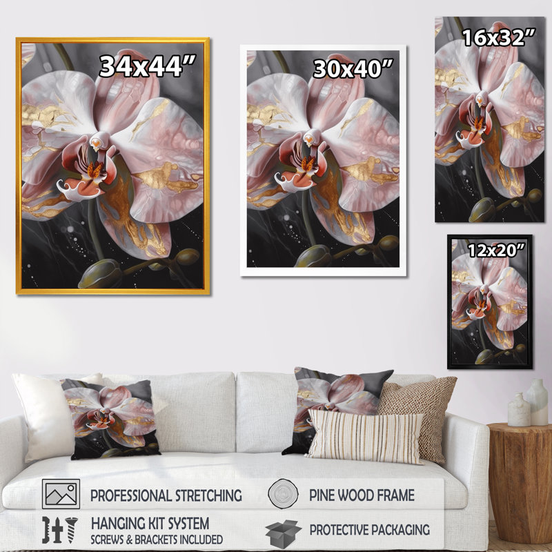 Orchidées roses exquises - imprimé, H 20 po x l 12 po x P 1 po, Toile tendue