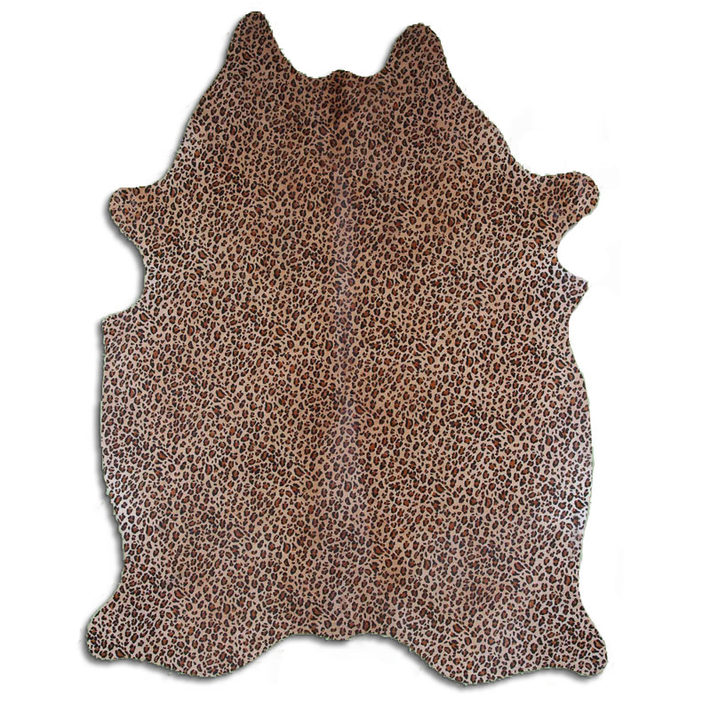 Custom Leopard on Beige Printed Cowhide Rug, Novelty 5'8" x 6'7"
