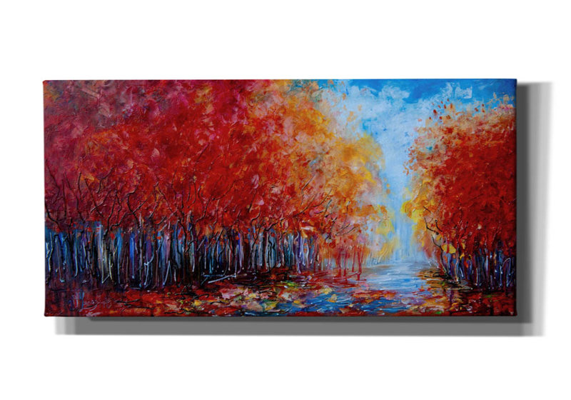 «Red Fall Forest on a Rainy Day» par Lena Owens, art mural sur toile, H 30 po x l 60 po x P 1,5 po
