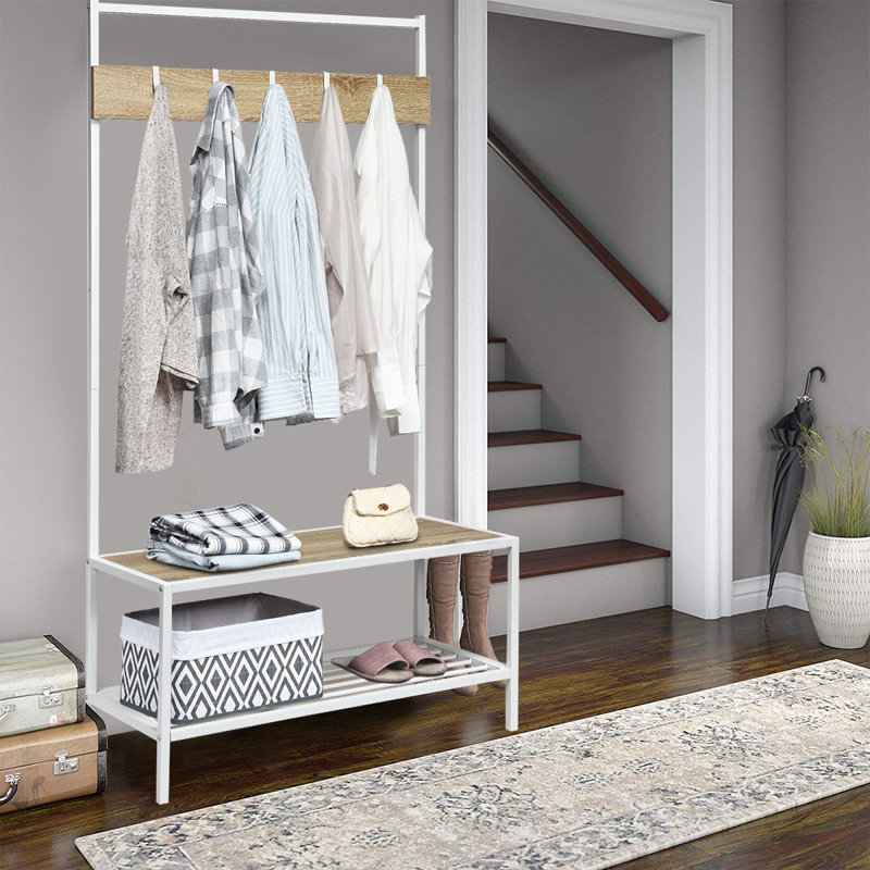 Sungu Hall Tree 35.5'' Wide with Shoe Storage, Natural