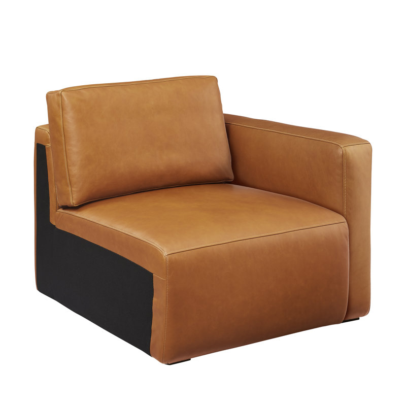 Beryl Modern Full Grain Leather Upholstered Sectional-Right, Brown