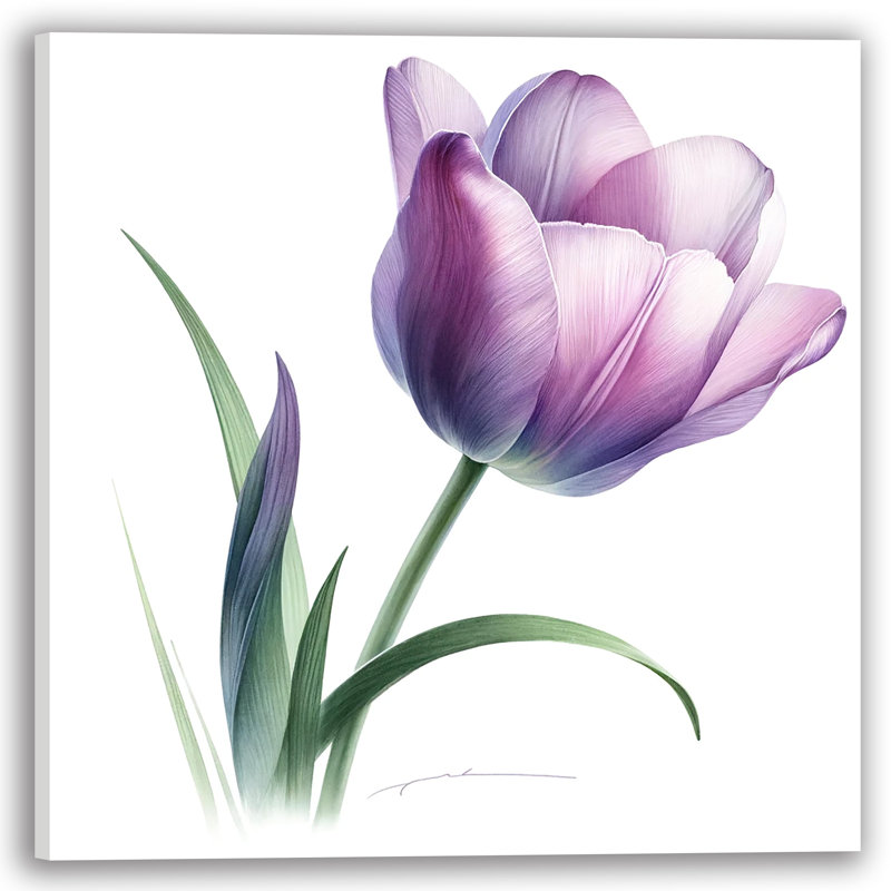 Art sur toile tendue tulipe mauve serein, H 12 po x l 12 po x P 1 po