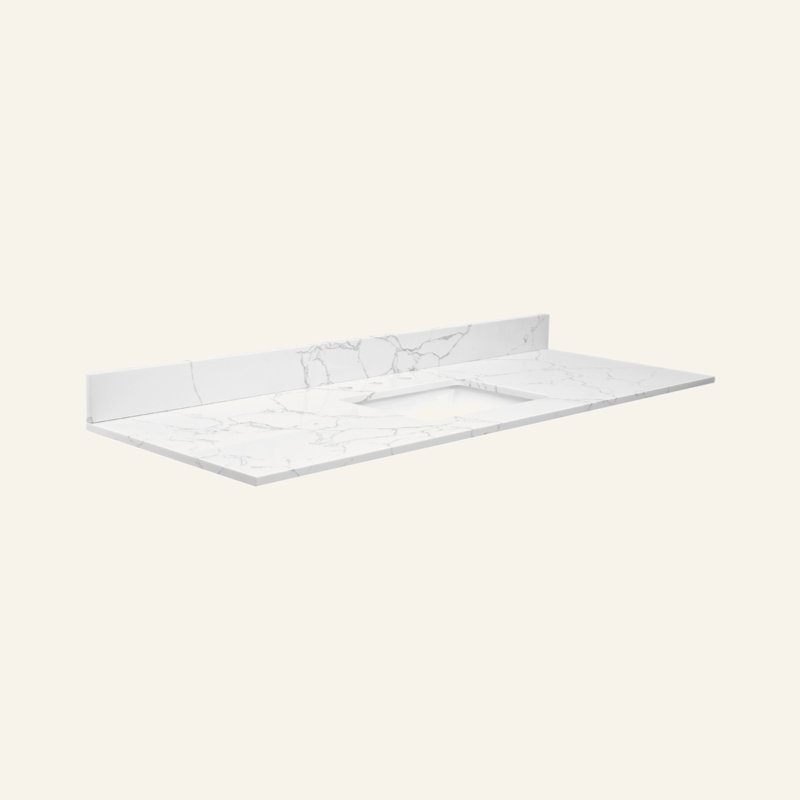 61"X 22" Bathroom Stone Vanity Top Lightning White With Undermount Ceramic Sink And 3 Faucet Hole With Backsplash