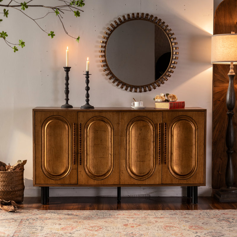 Buffet en bois pour la salle à manger et le vestibule, 4 portes sans poignée, cloisons réglables, buffet à porte moderne avec grande capacité de rangement, pieds intérieurs solides pour la maison