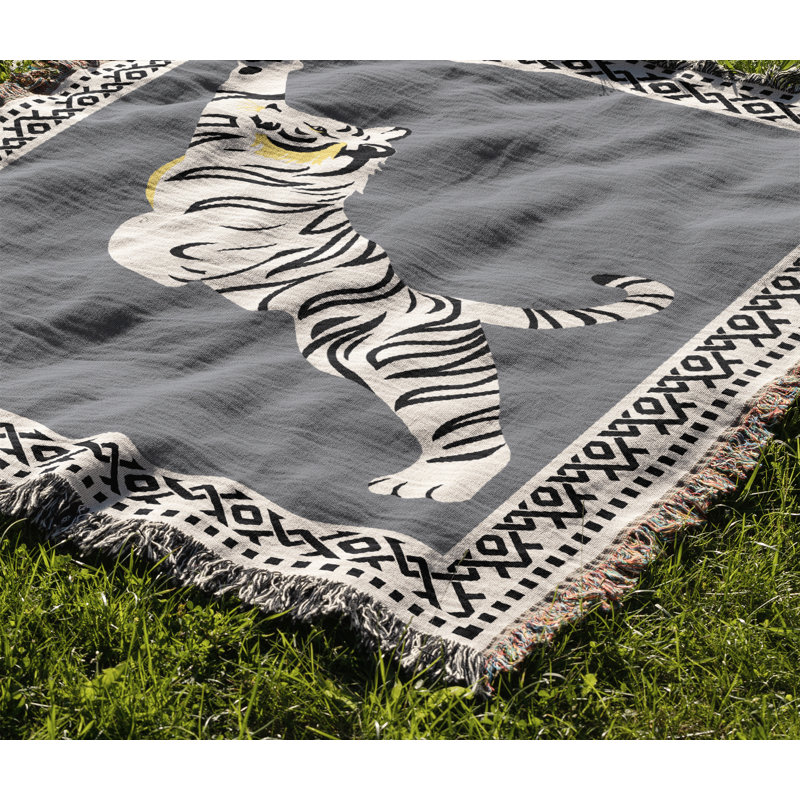 Jeté de lit Kat Tiger, L 80 po x l 60 po, Gris / Blanc cassé
