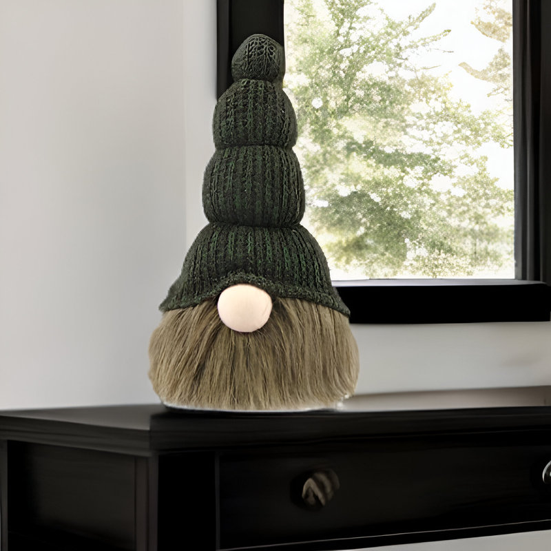 Sculpture de gnome assis en tissu 14 "Green Chunky Knit