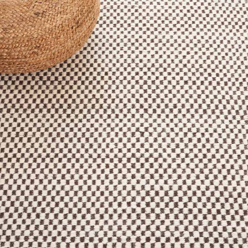 Wanetta Flat Weave Wool/Cotton Geometric Rug in Gray/Brown/Ivory, Rectangle 5' x 8'
