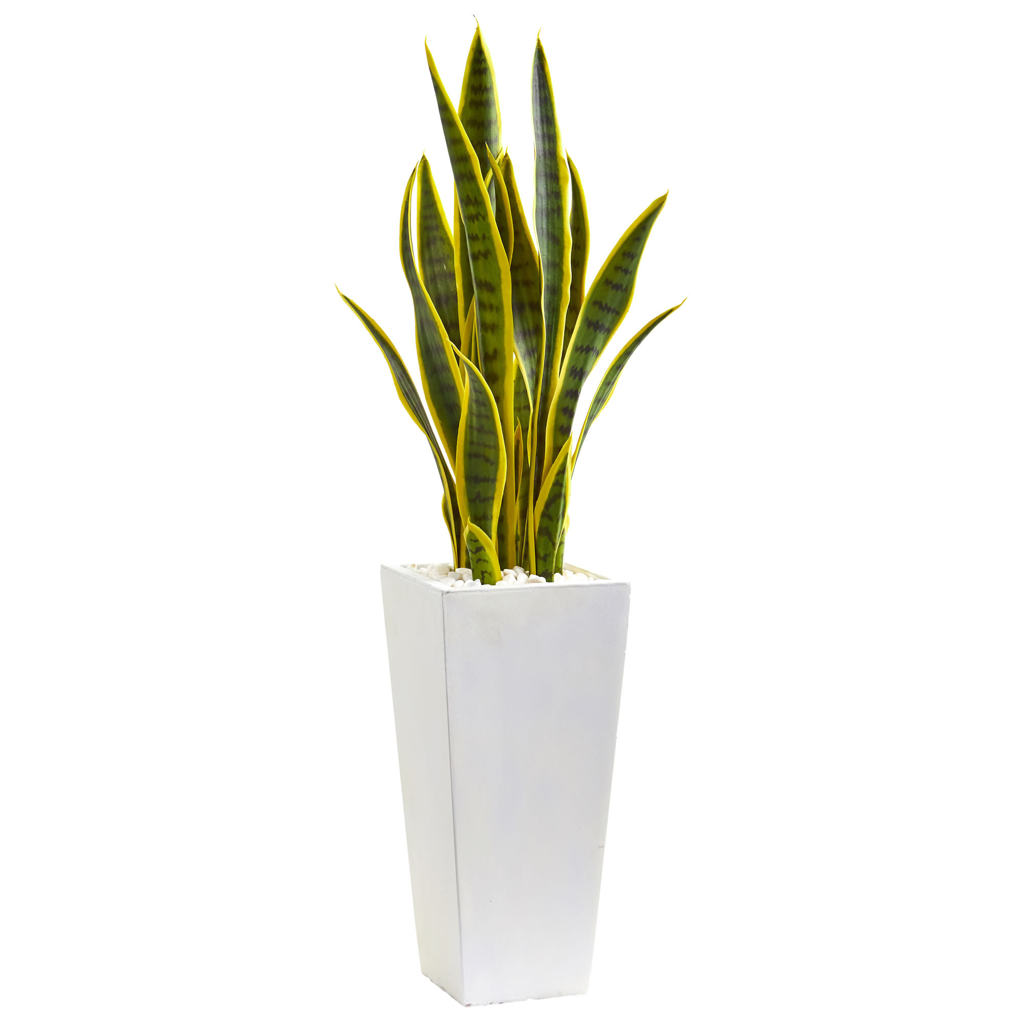 36 in. Green Yellow Sansevieria Artificial Snake Plant in Grey Pot