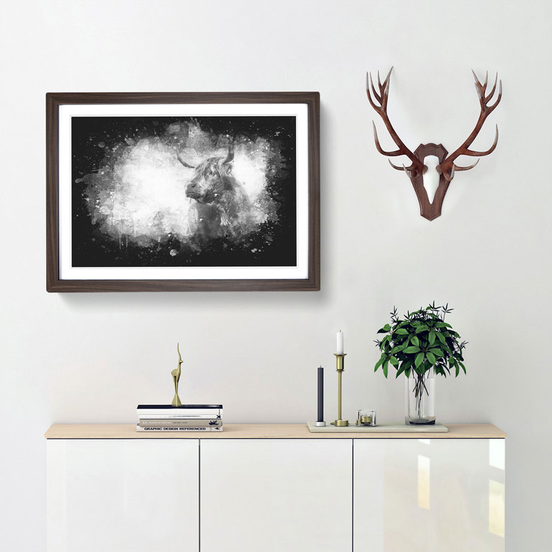 Highland Cow - Picture Frame Graphic Art Print, 24cm H x 33cm W x 2cm D, Walnut Framed