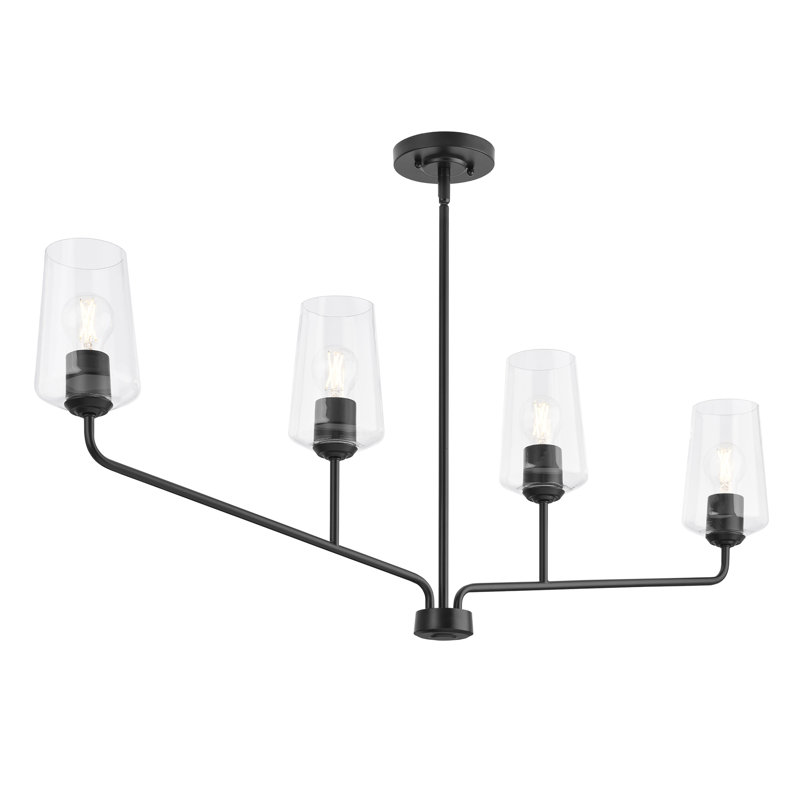 Celino Four-Light Linear Chandelier with Clear Glass, Satin Black