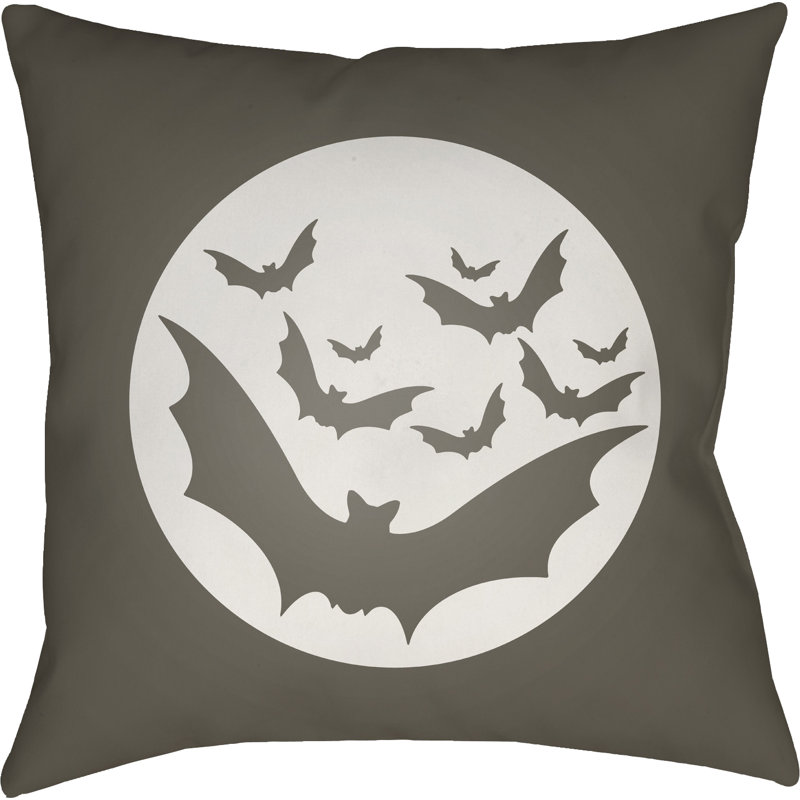 Bats Indoor/Outdoor Throw Pillow, 20" H x 20" W x 4" D, Gray, White