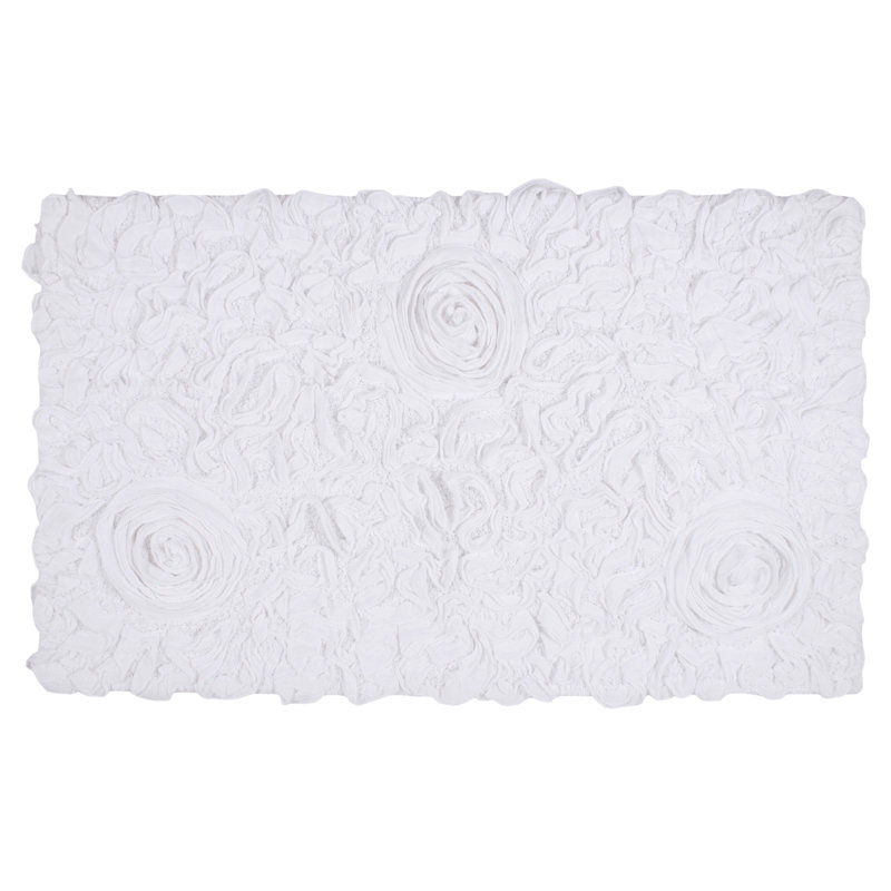 Schoenberger Floral Design Cotton Bath Rug, 40" L x 24" W, White