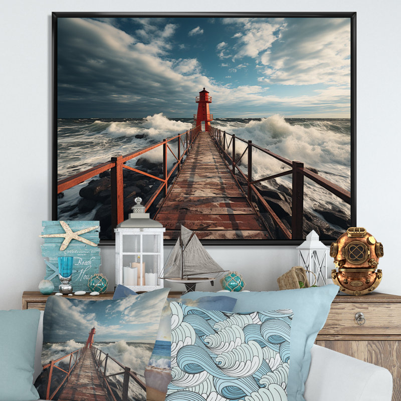 Pier Whispering Waves V - imprimé, 24" H x 32" W, Cadre flottant noir