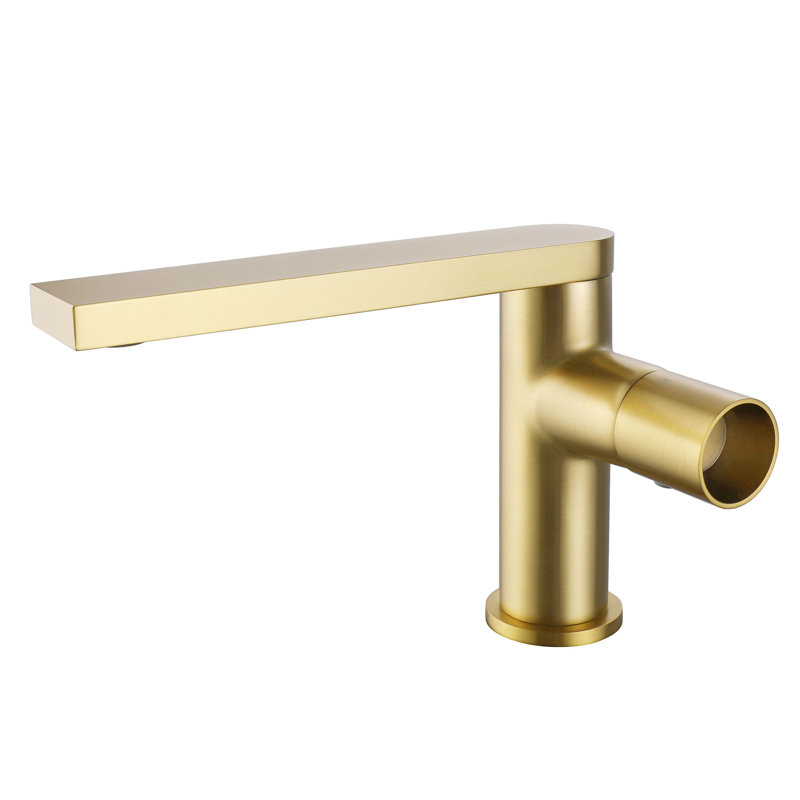 7.1" Solid Brass Single Hole Single Handle Bathroom Sink Faucet, Gold