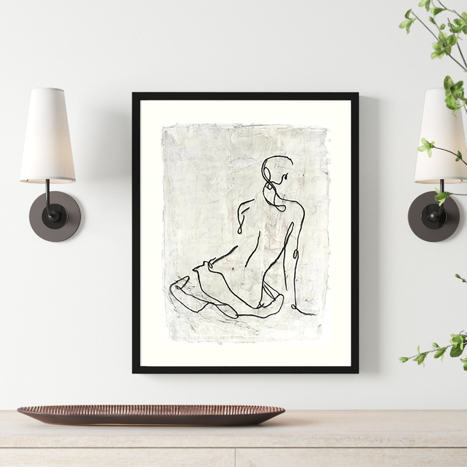 Embellished Gestural Contour I Print, Black Framed Paper, 25" H x 21" W