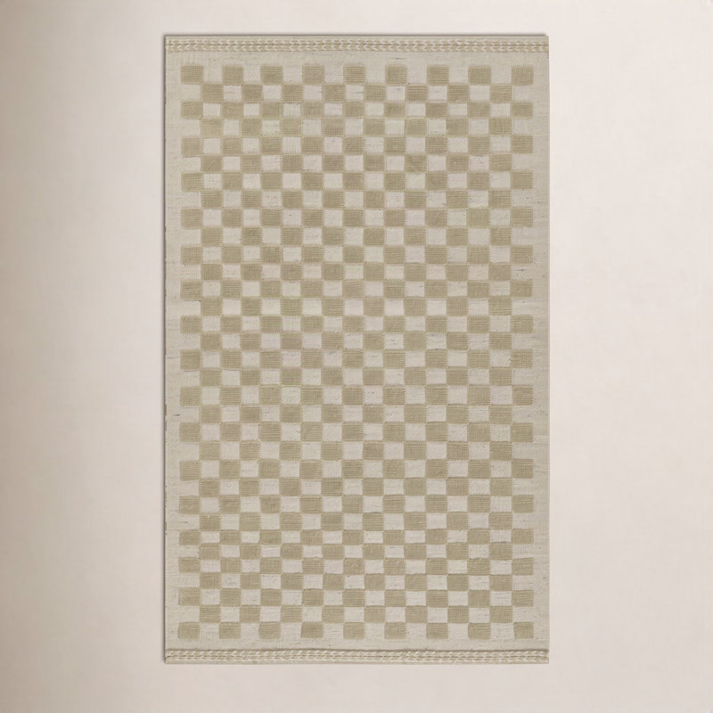 Tapis beige / brun clair en laine tissé à plat à la main Azle, Rectangle 9 pi x 12 pi