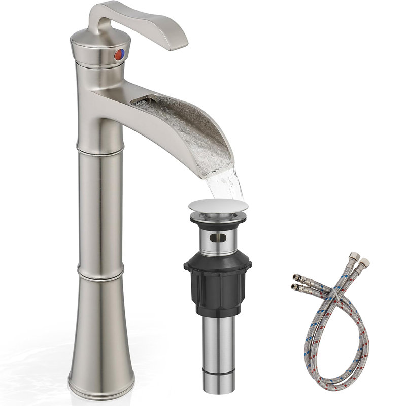 Robinet de lavabo vasque de salle de bain monocorps à poignée simple en nickel brossé, Nickel brossé