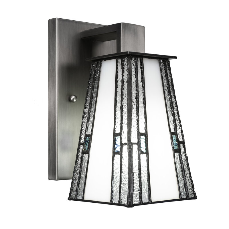 Apollo Wall Sconce Shown In Graphite Finish With 5" Square Sky Ice Art Glass