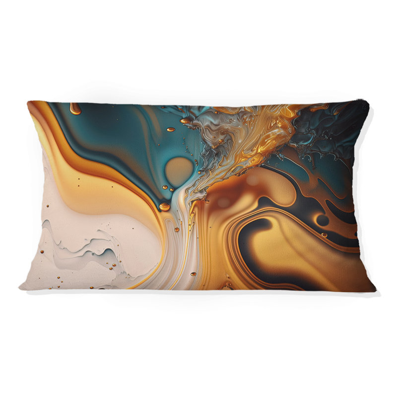 Coussin décoratif jaune et vert à motif d'abstractions fluides I - Abstract