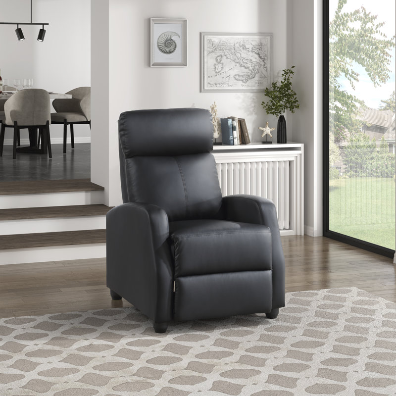 Chaise inclinable moderne et contemporaine en similicuir de 27 po avec pieds en faux bois noir et inclinaison par pression Saier