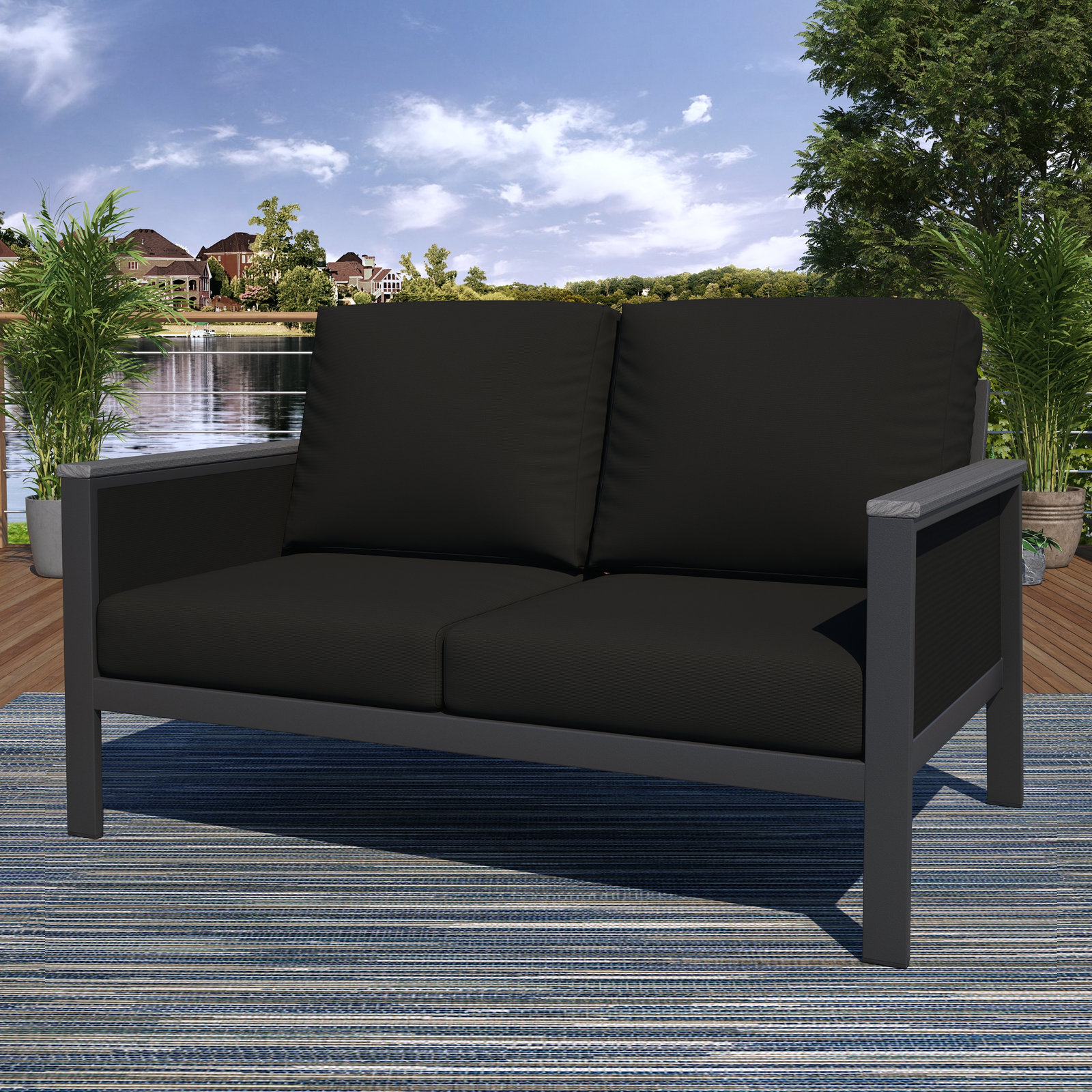 Townsend 55" Sunbrella® Patio Loveseat, Canvas Black, Black/Canvas Black