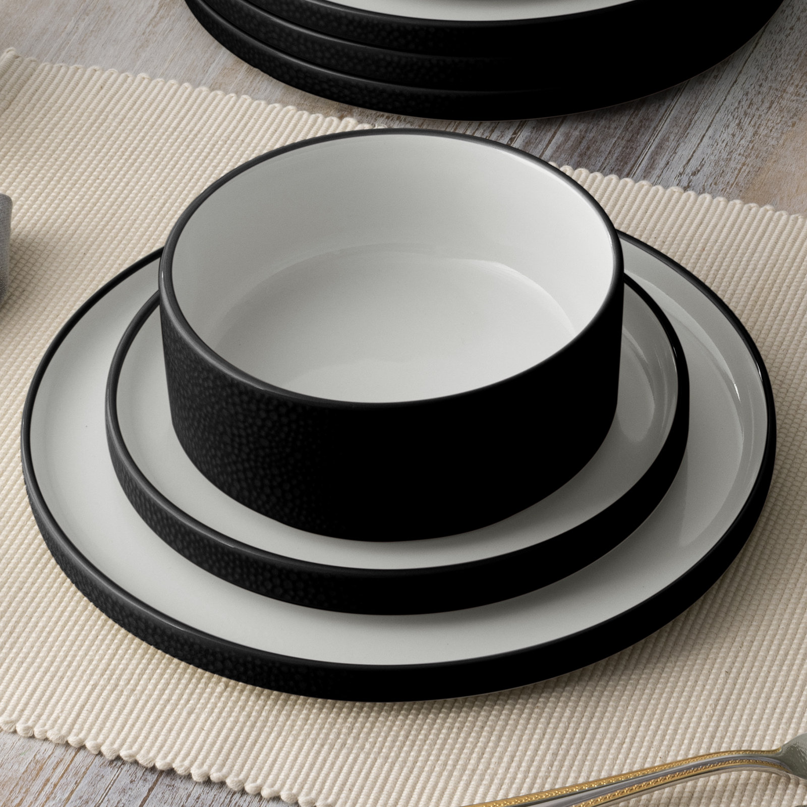 Noritake Colortex Stone Stax Dinner Plates, 9-3/4", Black