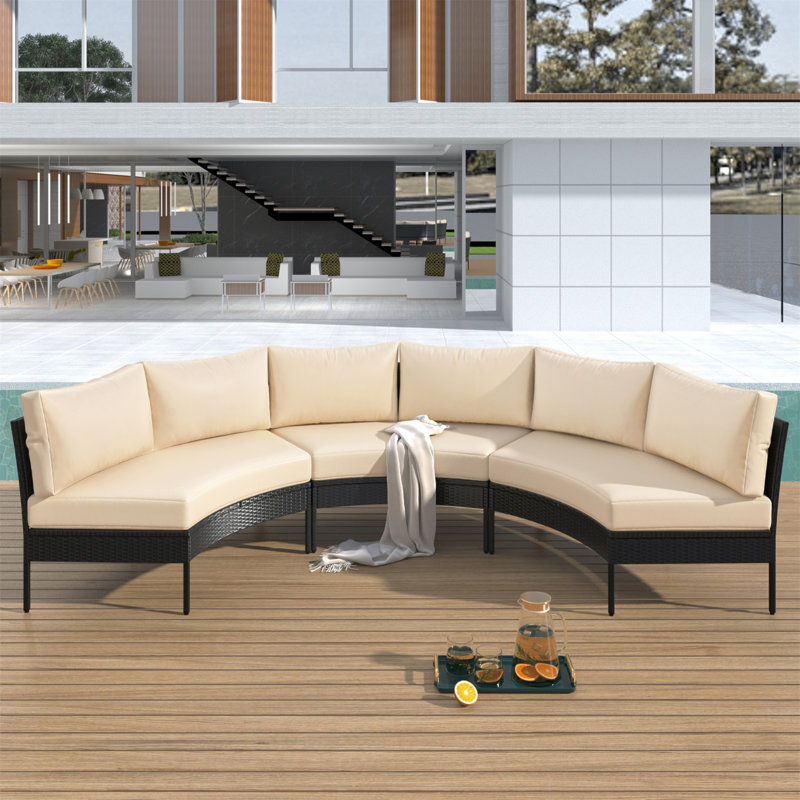 Ensemble de conversation d'extérieur pour l'extérieur 3 pièces avec courbes élégantes et coussins confortables