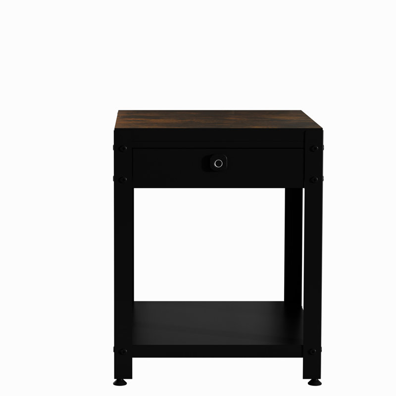 Table basse multifonctionnelle carrée avec compartiment caché et verrouillage d'empreintes digitales, aspect grain de bois, parfaite pour la vie en appartement, acier, 15,31 po de hauteur, 18,84 po de profondeur à double couche