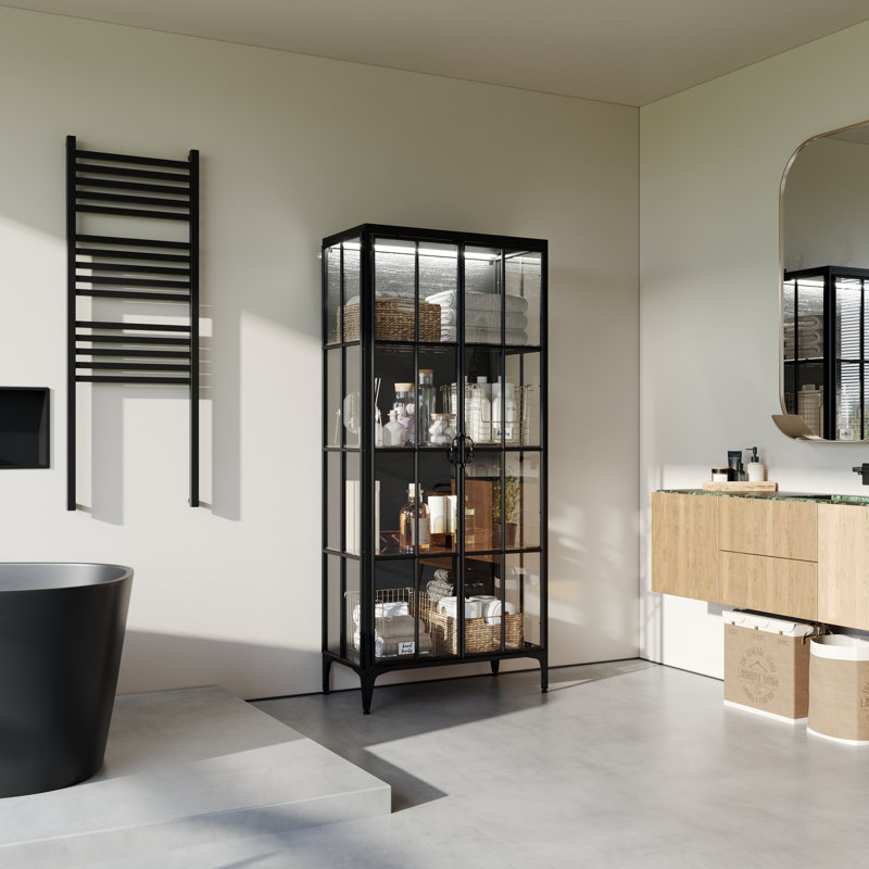 Modern 2-Door Glass Bathroom Linen Cabinet