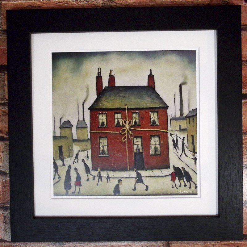 Lowry Style - Framed Print of New Home - 12" Square Black Ash Frame