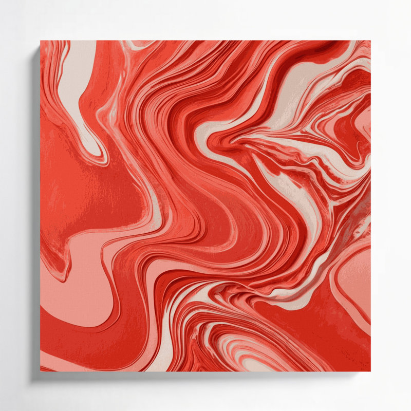 Abstrait art fluide sur toile rouge 64, H 12 po x l 12 po