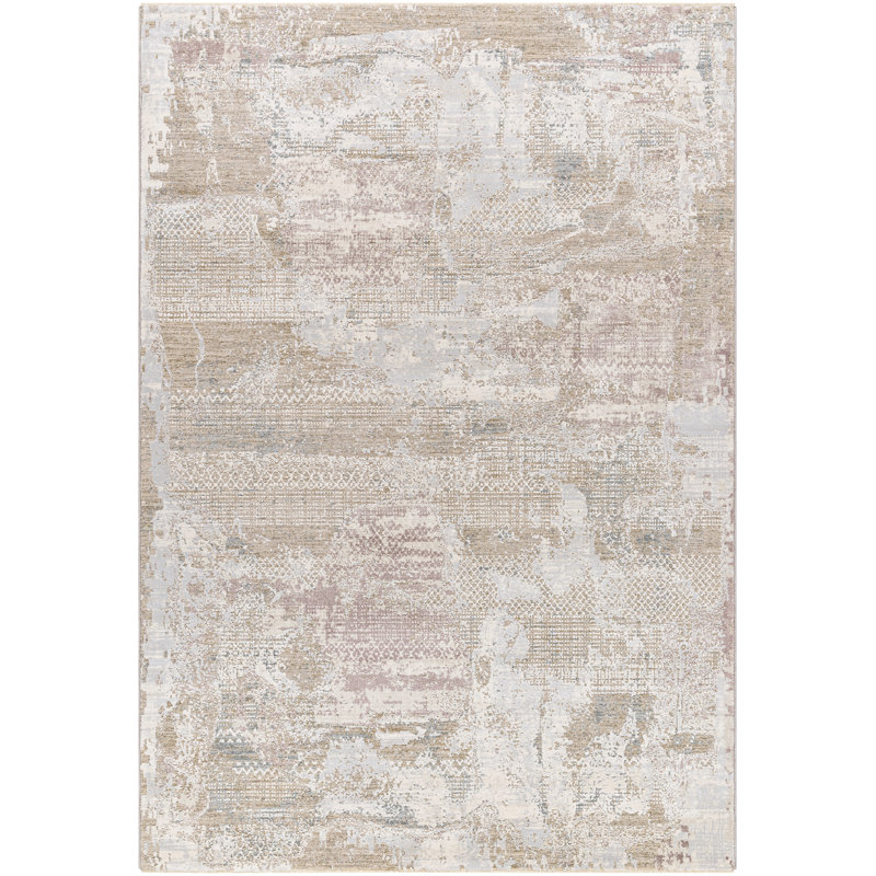 Tapis rose / beige / gris en polypropylène tissé à la machine à motif abstrait Avia, Rond 5 pi 3 po