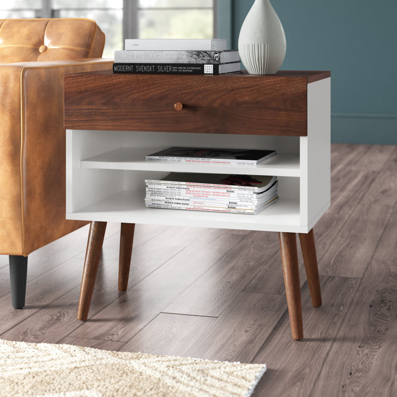 Table de chevet Aurie en noyer / blanc, Individuel