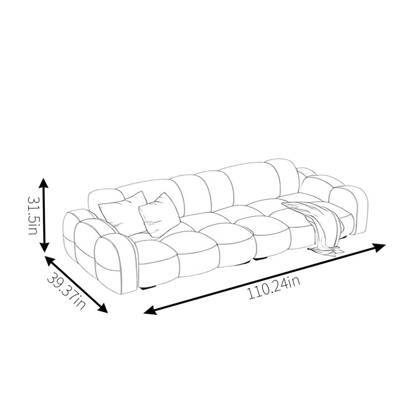Canapé moderne simple, Blanc cassé, 4, H 31,5 po x l 110,24 po x P 39,37 po