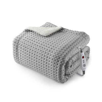 Waffle Weave Electric Blanket Throw with LCD Controller, Fast Heating, 10 Heat Levels & 1-12H Time Settings for Living Room and Bedroom