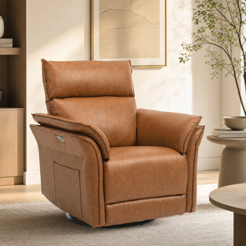 Fauteuil inclinable électrique pivotant en similicuir, fauteuil rotatif réglable à 270 ° , Brun