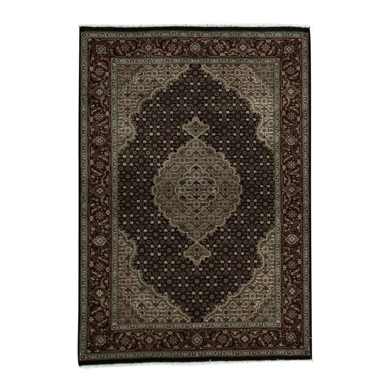 Tapis brun et beige de haute qualité noué à la main