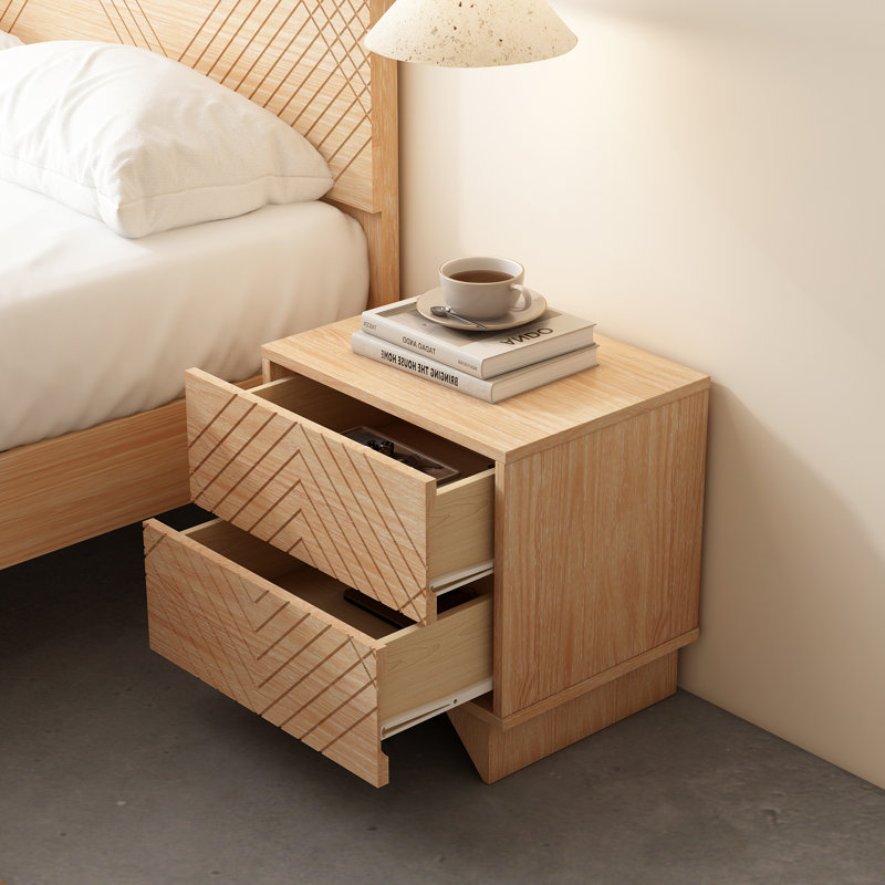 Table de chevet en bois massif avec rangement à 2 tiroirs