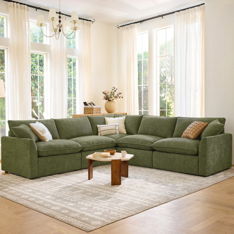 5-Piece Modular Upholstered Sectional Sofa with Ottoman — Deep Comfort Lounge Couch for Modern Living Rooms
