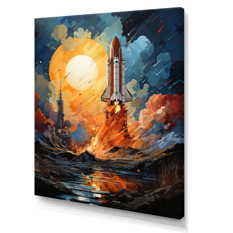 " Expressionist Space Shuttle Burst III ", Wrapped Canvas, 20" H x 12" W