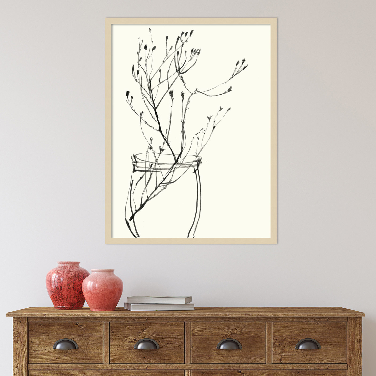 Naive Flower Sketch VI Painting, 33" H x 25" W, Brown