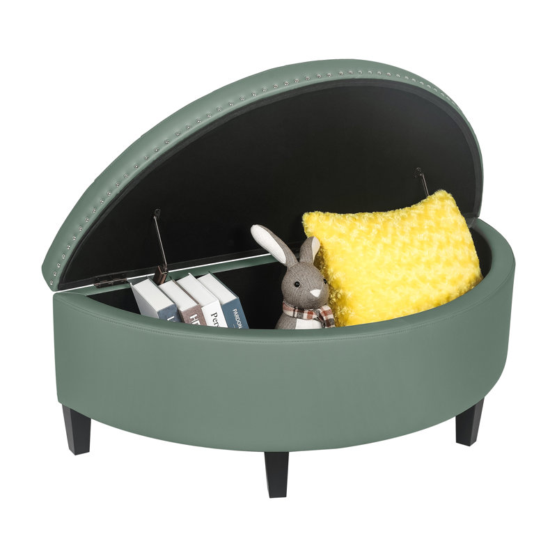Roxann Upholstered Storage Bench, Grayish Green Faux Leather
