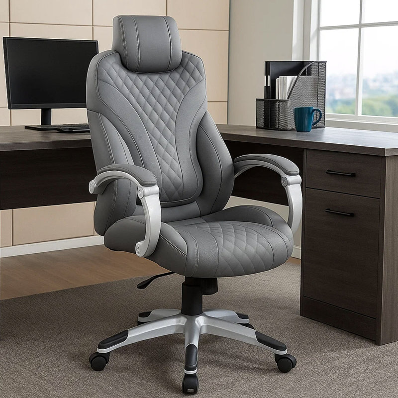 Fauteuil de direction Kelly à dossier cousu gris Caressoftplus, Gris Caressoft