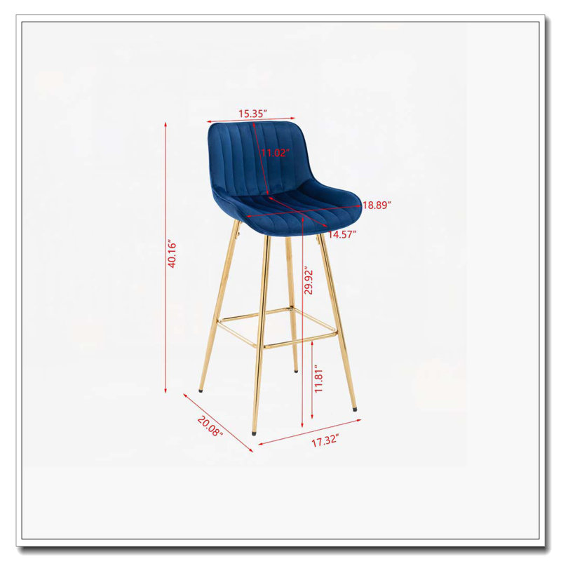 Ensemble de 2 tabourets de bar avec repose-pieds chromé, Tabouret de bar (siège d'une hauteur de 30 po), Bleu