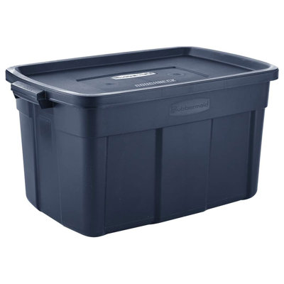 Rubbermaid Roughneck 31 Gal Storage Bins with Lids, 3-Pack, Dark Indigo Metallic