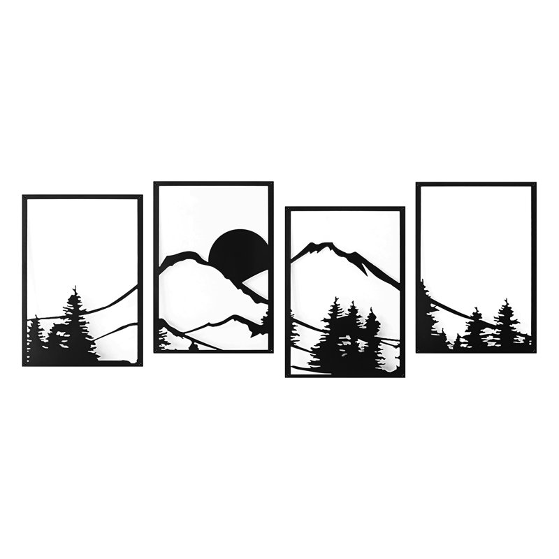 Metal Wall Art Décor,Morden Wall Art for Living Room Bedroom Hallway,Natural Mountain Pattern,Line Art Wall Décor,Set of 4
